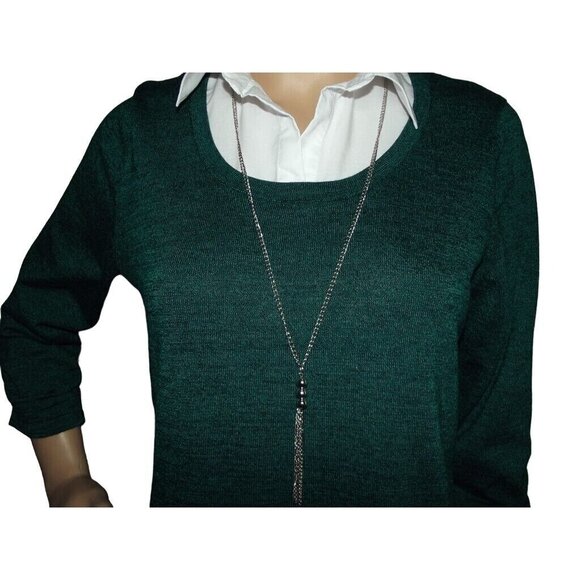 Notations Sweater Shirt Collar Inset Womens Size Medium Marled Green NECKLACE - Picture 2 of 12